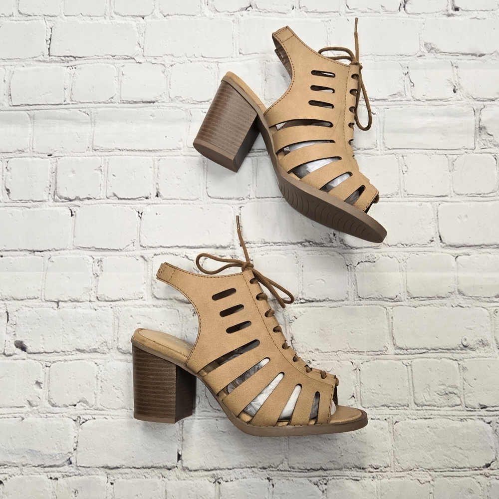 Slingback Lace Up PU Sandal Heels Women's Size 6
